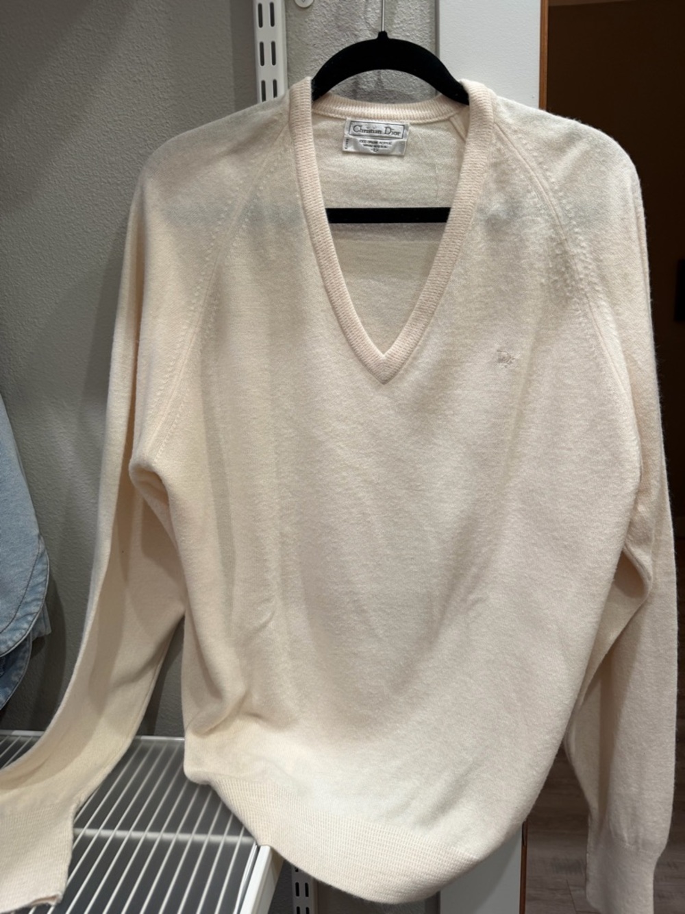 Dior Soft Cream V-Neck Knit Sweater